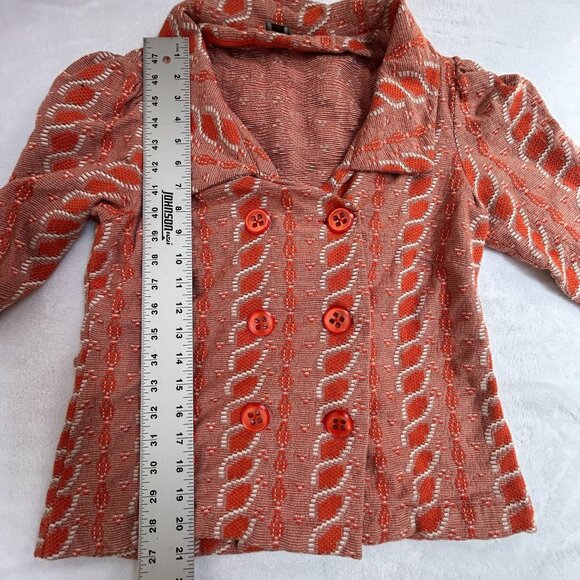 Anthropologie HWR Womens Jacket Large Orange Geo Woven Basic 3/4 Sleeve Cotton - Picture 8 of 8